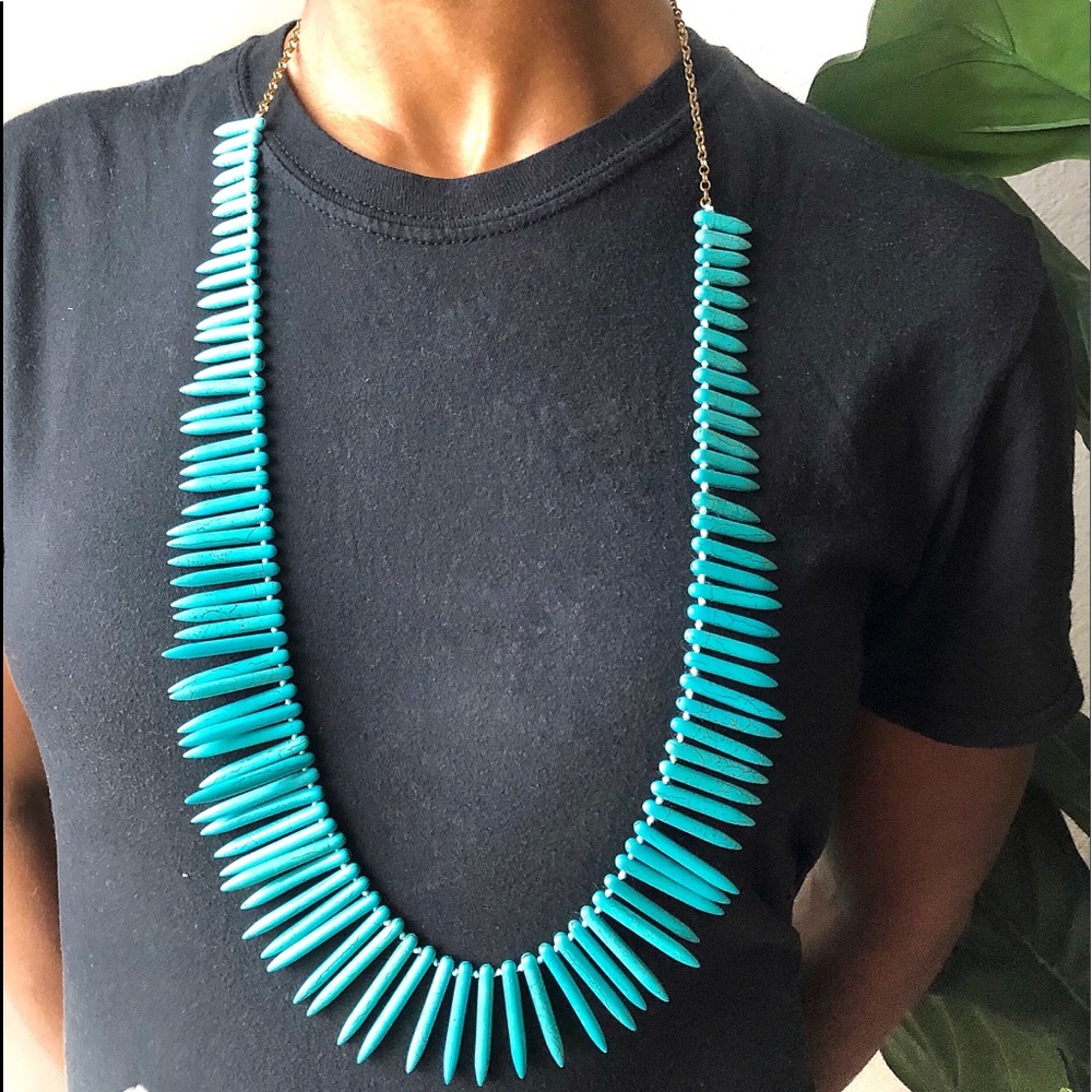 Faux Turquoise Drop Statement Necklace